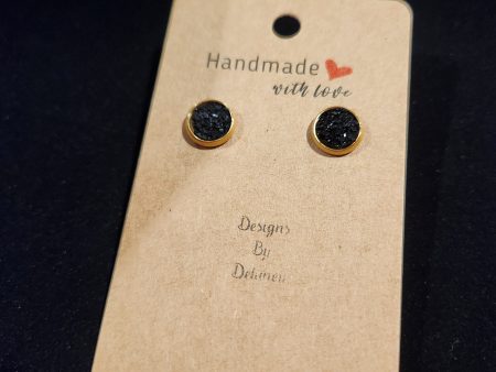 Black Crystal Gold Studs Online Sale